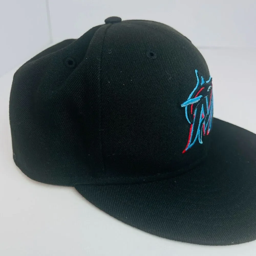 Florida Marlins Baseball Cap Official MLB On Field‎ Players Hat Black Mens 7¼